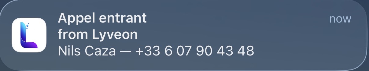 Notification d'appel entrant LyvCall